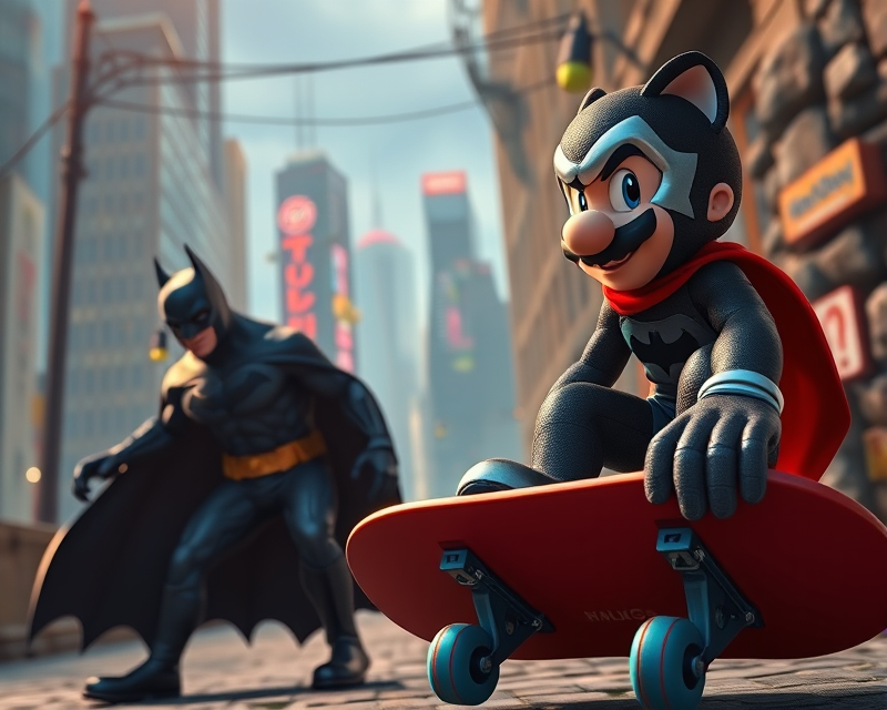 batman, panther, skateboard, super mario